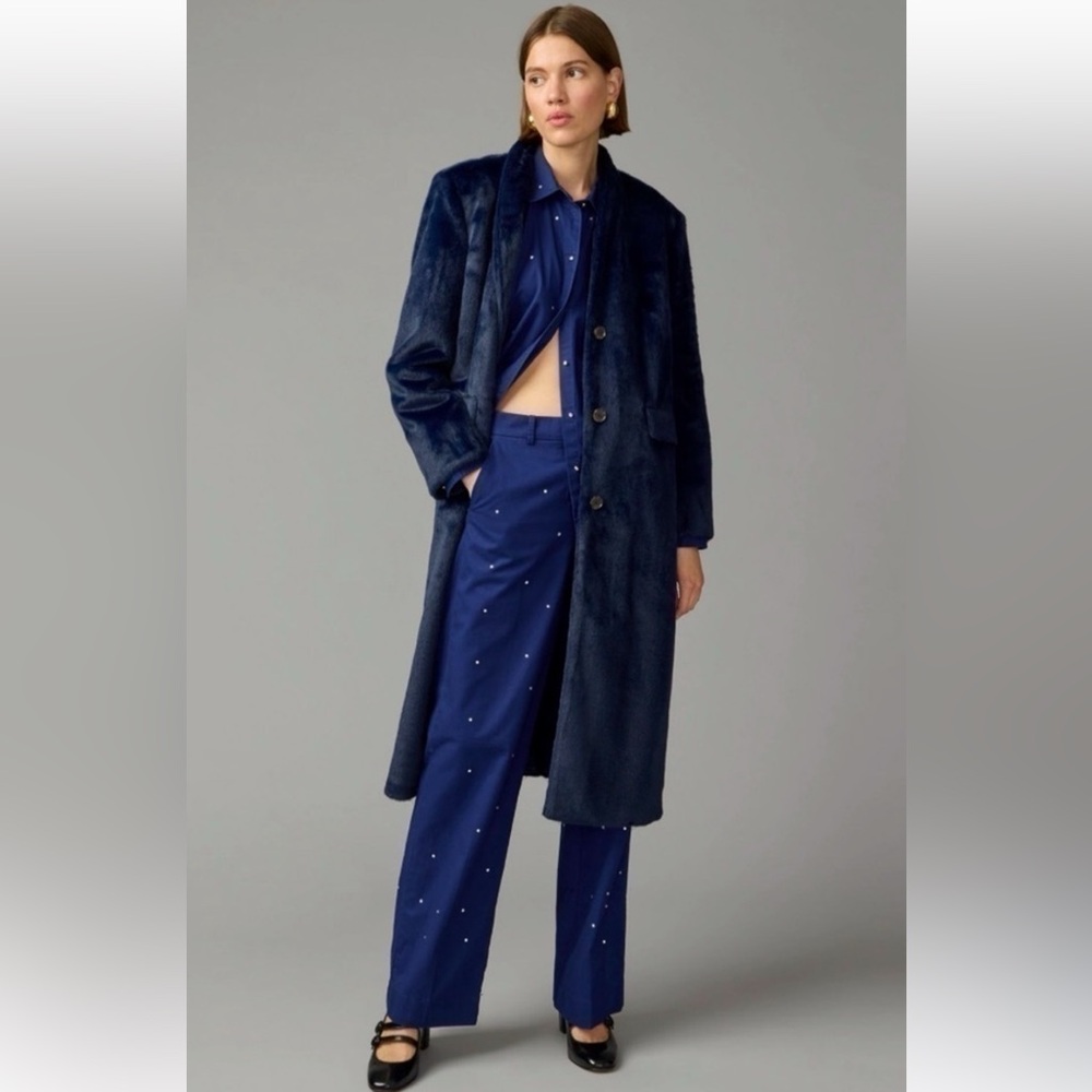 J Crew Collection palais topcoat in brushed faux fur Size 2 Navy NWT